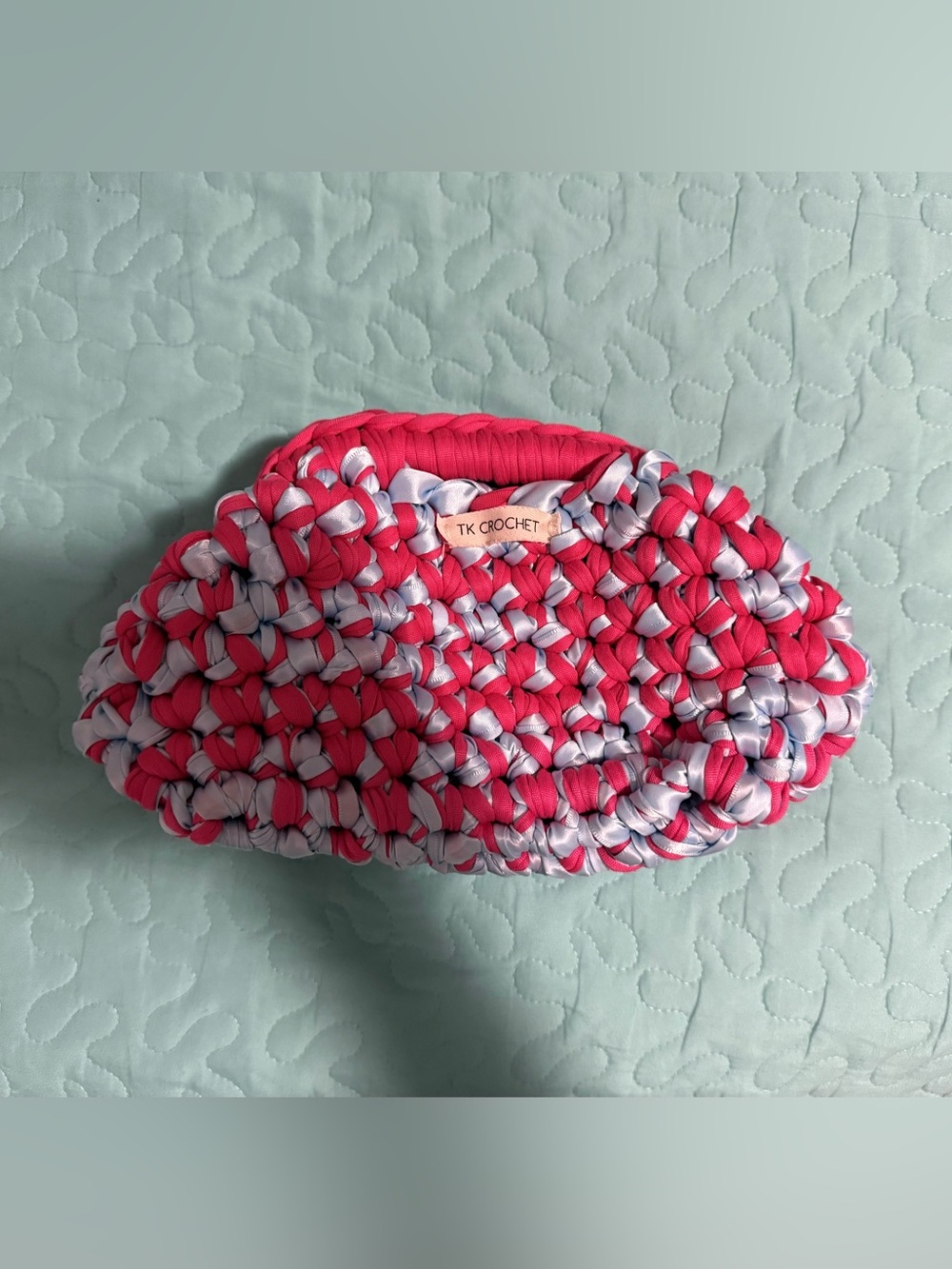 Pink & Light Blue Handmade Crochet Clutch